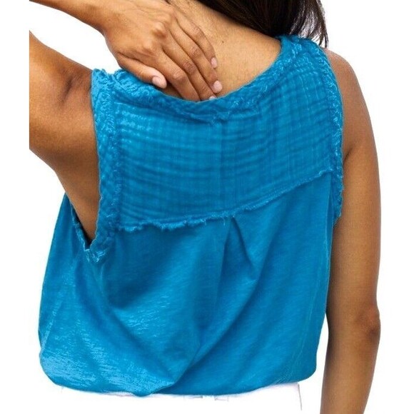 New MICHAEL STARS Womens (3X) Blue (Pacific) Dina Fabric Mix V-Neck Tank Top $98 - Picture 4 of 10